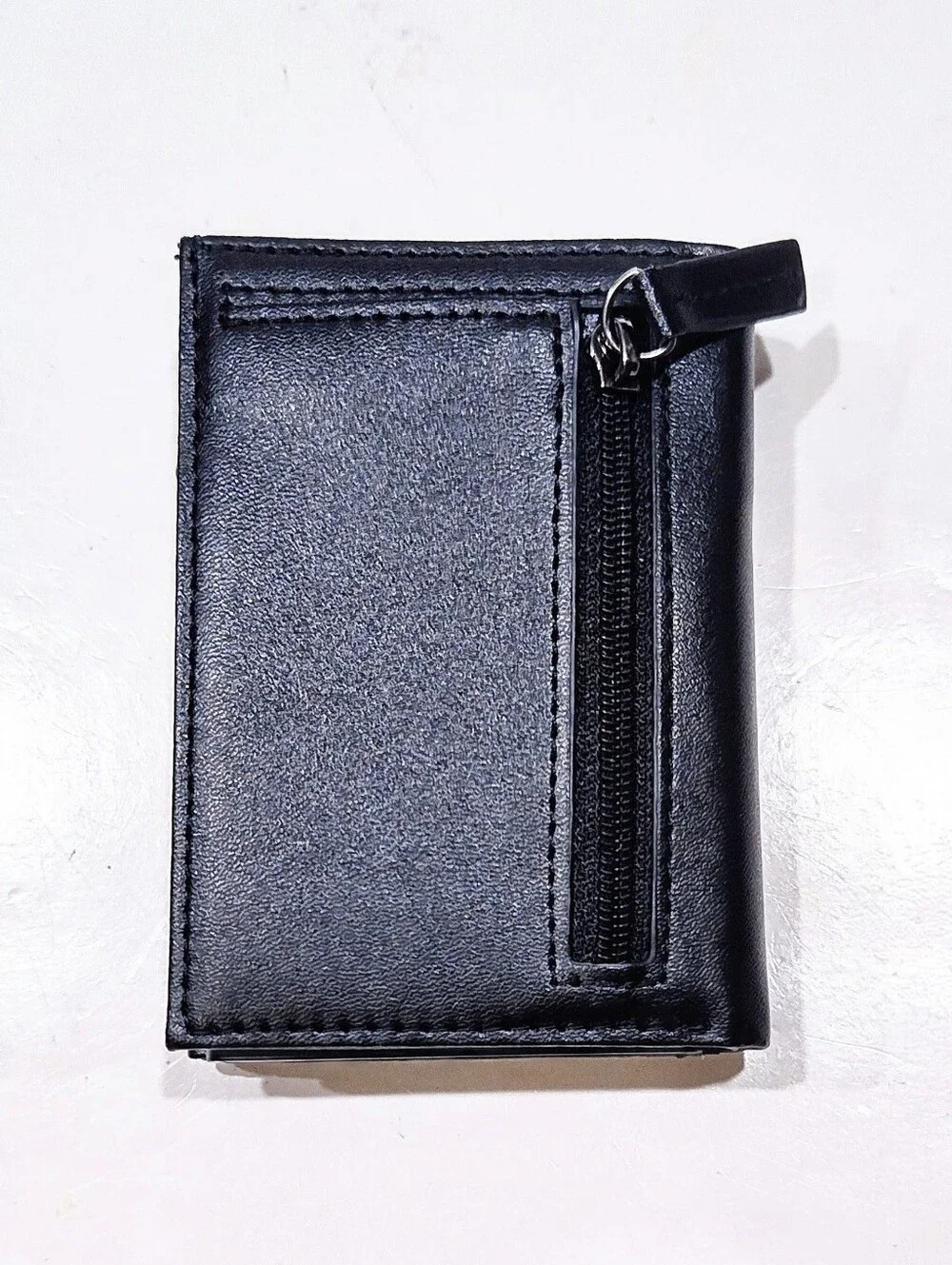 Unbranded Black Leather Tri-Fold Wallet Pop Up Card Holder Slim Magnetic
